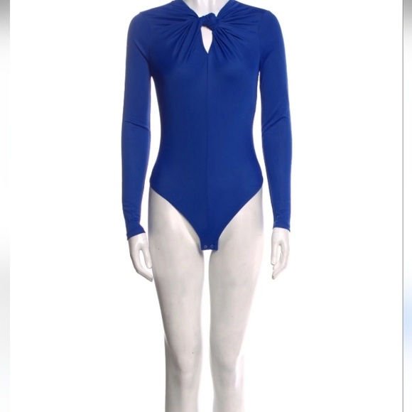 Farm Rio Cobalt Blue Cowl Neck Long Sleeve Bodysuit M - Picture 3 of 15